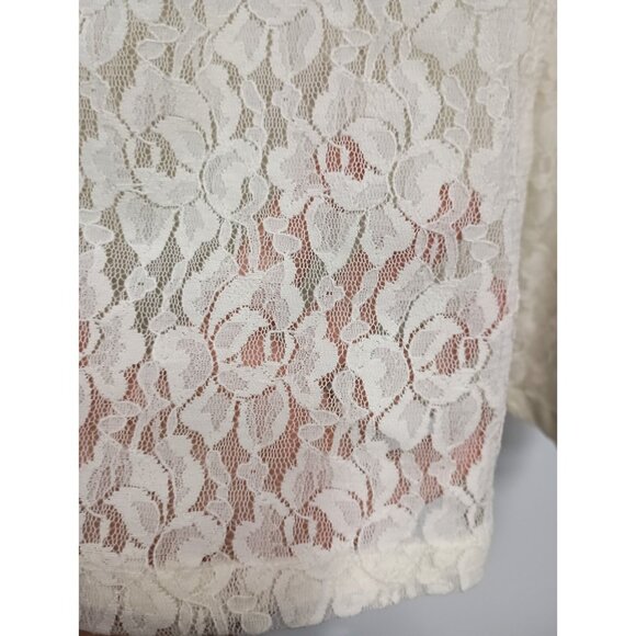 VTG 90s George Top Womens XL Cream Floral Lace Long Sleeve Sheer Fairy Romantic - Picture 3 of 9